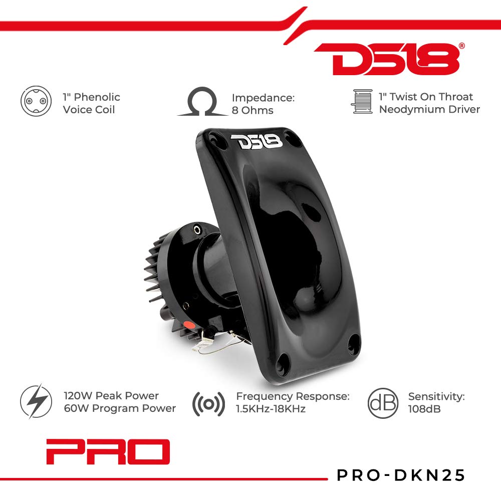 DS18 PRO-DKN25 Neodymium Driver with Aluminum Horn - 1'', 120W Max Power, 60W RMS, 8 Ohms, 1'' Voice Coil, Phelonic Diaphragm -